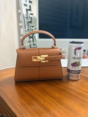 Women's Top-Handle Vegan Leather Satchel in Tan with Gold Hardware